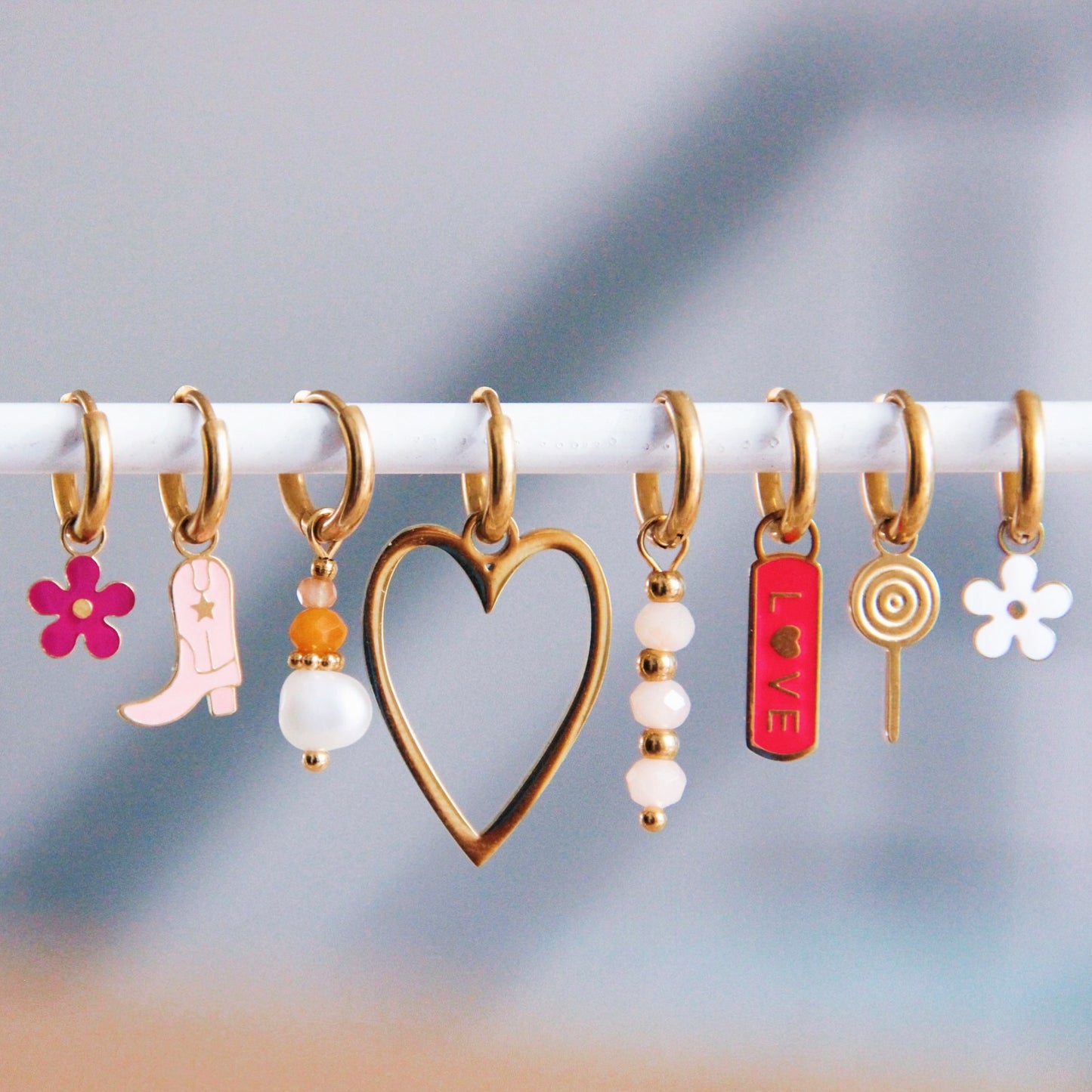 Bazou RVS creolen met lolly – goud – CB3132